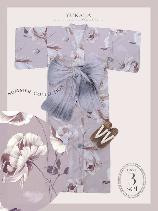 画像19: 【浴衣セール！】ロマンティックピオニー浴衣【浴衣３点セット 浴衣/帯/下駄】OBI-g-500-kj-8-GY / HIMO-900-yn-4-GYxGY / HEKO-800-sb-5-WH / GETA-01-kj-3-IV/ [YMT] (19)