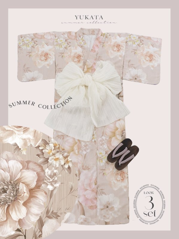 画像21: 【即日発送！】アンティークフラワーピンク浴衣【浴衣３点セット 浴衣/帯/下駄】[YMT] (21)