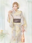 画像12: 【浴衣セール】【即日発送！】グレージュ×イエローフラワー浴衣 OBI-siwa-200-kj-9-BR / HIMO-900-yn-7-MOC / HEKO-800-sb-3-BR / YA-496-kj-W / GETA-01-kj-5-MOC / [YMT] (12)