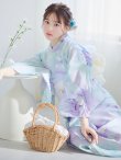 画像4: 【即日発送】ニュアンスフラワーミント牡丹浴衣 OBI-siwa-200-kj-13-OW / HIMO-903-kj-W / HEKO-800-sb-5-WH / YA-1023-wk-BL / GETA-01-kj-4-MI [YMT] (4)