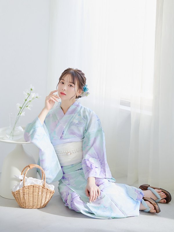 画像6: 【即日発送】ニュアンスフラワーミント牡丹浴衣【浴衣３点セット 浴衣/帯/下駄】[YMT] (6)