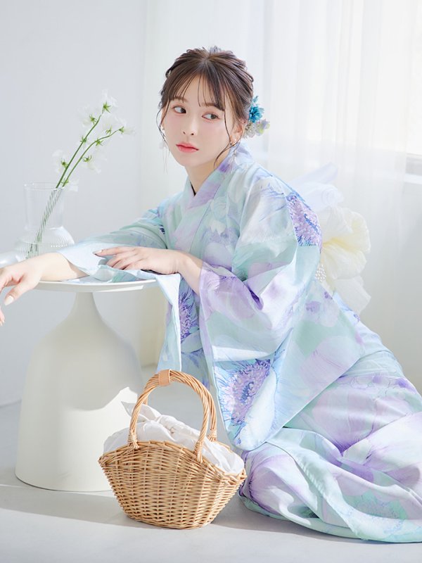 画像9: 【即日発送】ニュアンスフラワーミント牡丹浴衣【浴衣３点セット 浴衣/帯/下駄】[YMT] (9)