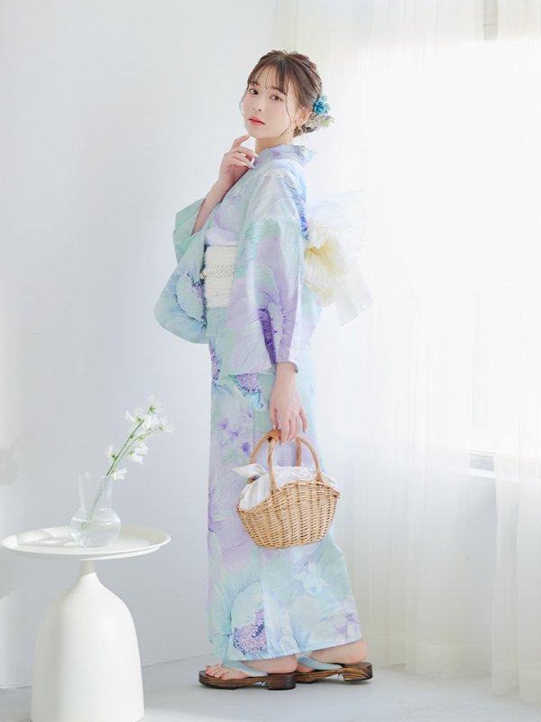 画像10: 【即日発送】ニュアンスフラワーミント牡丹浴衣【浴衣３点セット 浴衣/帯/下駄】[YMT] (10)