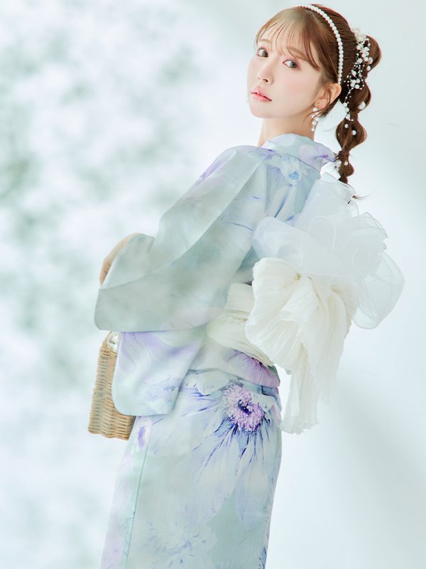 画像12: 【即日発送】ニュアンスフラワーミント牡丹浴衣【浴衣３点セット 浴衣/帯/下駄】[YMT] (12)