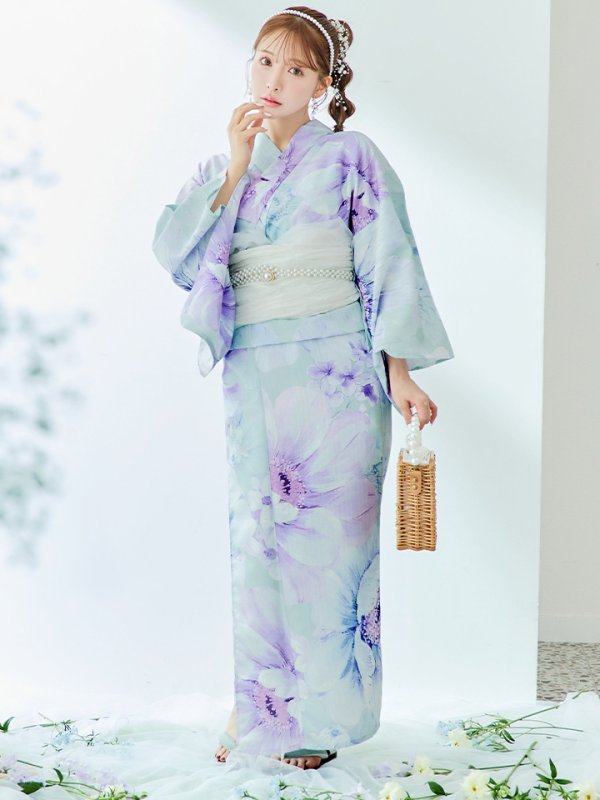 画像14: 【即日発送】ニュアンスフラワーミント牡丹浴衣【浴衣３点セット 浴衣/帯/下駄】[YMT] (14)