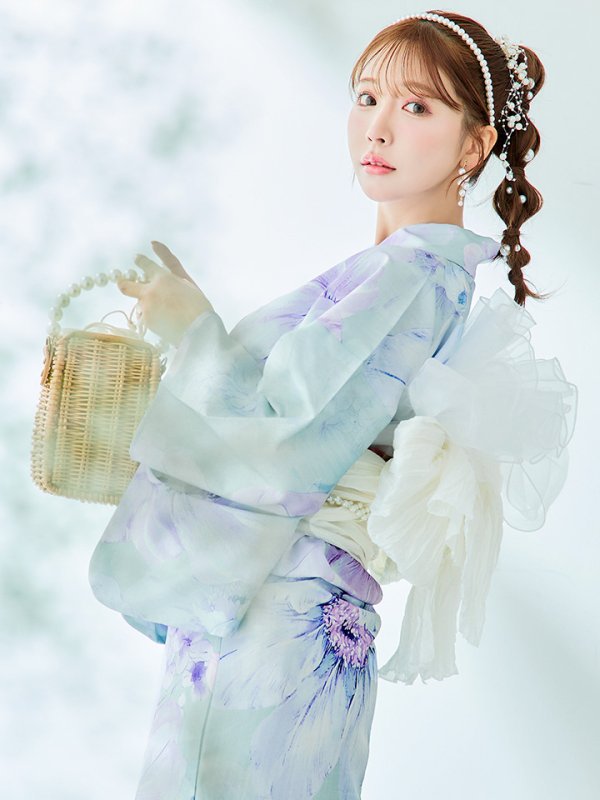 画像2: 【即日発送】ニュアンスフラワーミント牡丹浴衣【浴衣３点セット 浴衣/帯/下駄】[YMT] (2)