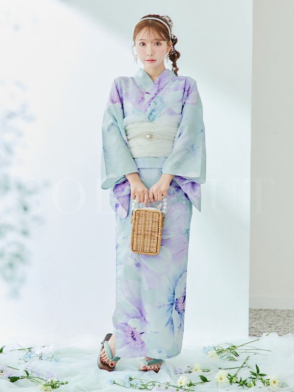 画像4: 【即日発送】ニュアンスフラワーミント牡丹浴衣【浴衣３点セット 浴衣/帯/下駄】[YMT] (4)