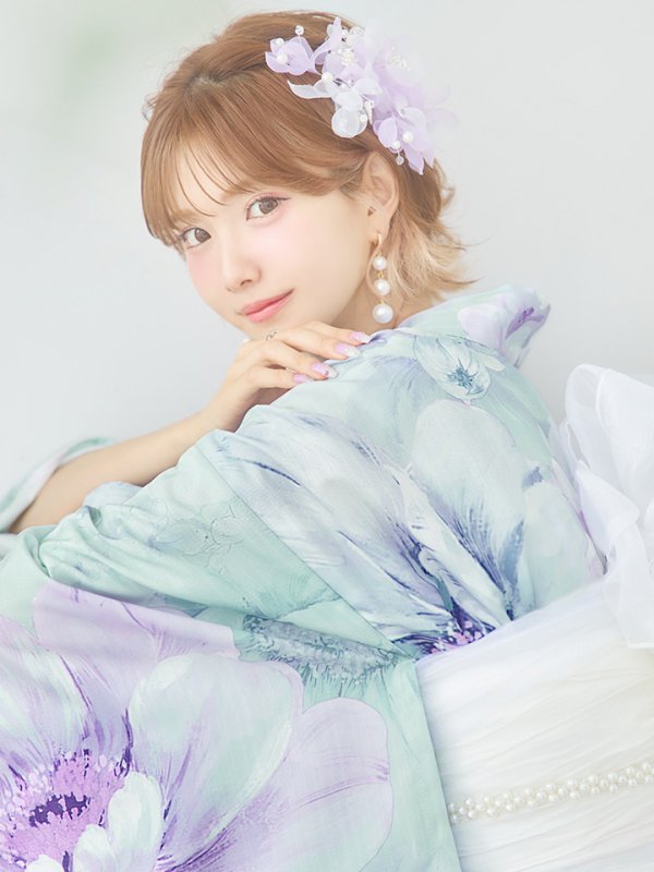 画像13: 【即日発送】ニュアンスフラワーミント牡丹浴衣【浴衣３点セット 浴衣/帯/下駄】[YMT] (13)