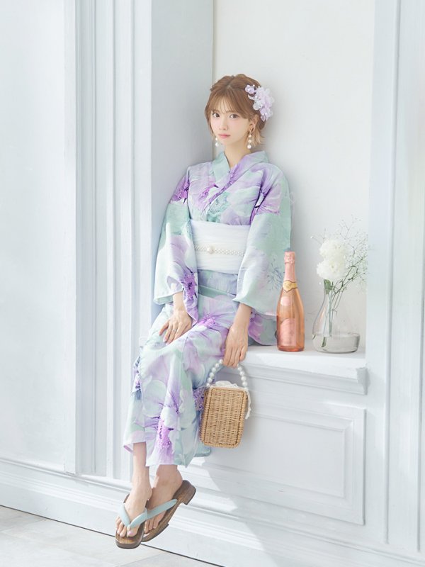 画像16: 【即日発送】ニュアンスフラワーミント牡丹浴衣【浴衣３点セット 浴衣/帯/下駄】[YMT] (16)