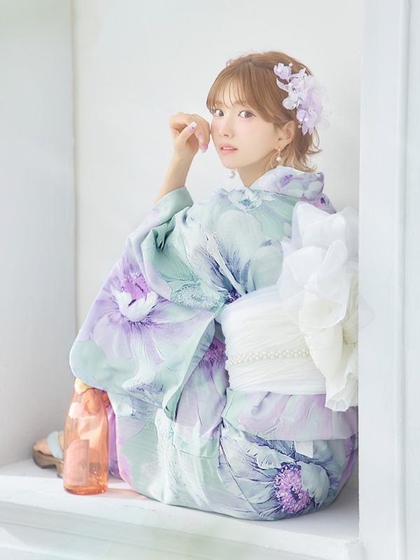 画像17: 【即日発送】ニュアンスフラワーミント牡丹浴衣【浴衣３点セット 浴衣/帯/下駄】[YMT] (17)