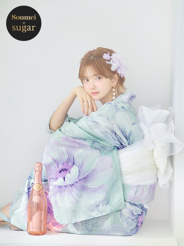 画像5: 【即日発送】ニュアンスフラワーミント牡丹浴衣【浴衣３点セット 浴衣/帯/下駄】[YMT] (5)