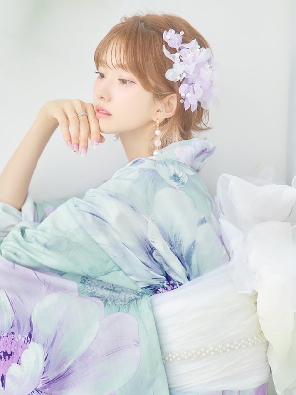 画像2: 【即日発送】ニュアンスフラワーミント牡丹浴衣【浴衣３点セット 浴衣/帯/下駄】[YMT] (2)