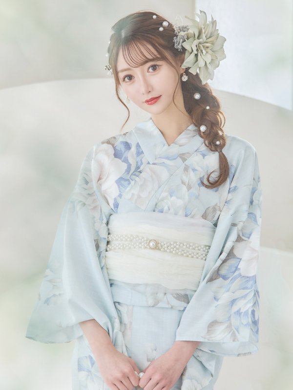 画像11: 【即日発送】クラシカルローズブルー浴衣【浴衣３点セット 浴衣/帯/下駄】[YMT] (11)