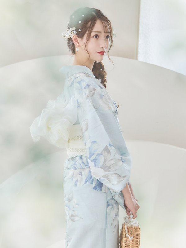 画像12: 【即日発送】クラシカルローズブルー浴衣【浴衣３点セット 浴衣/帯/下駄】[YMT] (12)