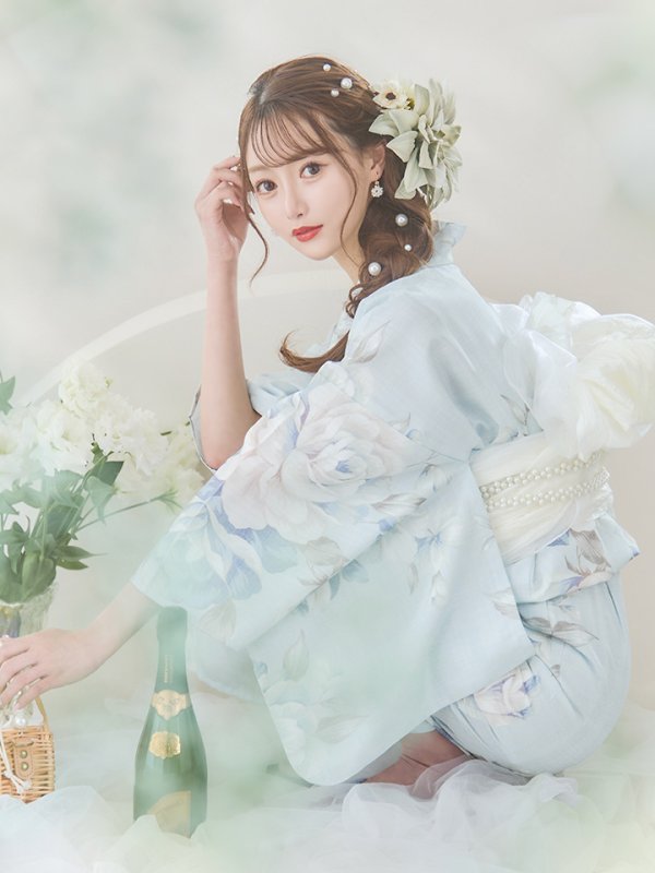 画像18: 【即日発送】クラシカルローズブルー浴衣【浴衣３点セット 浴衣/帯/下駄】[YMT] (18)