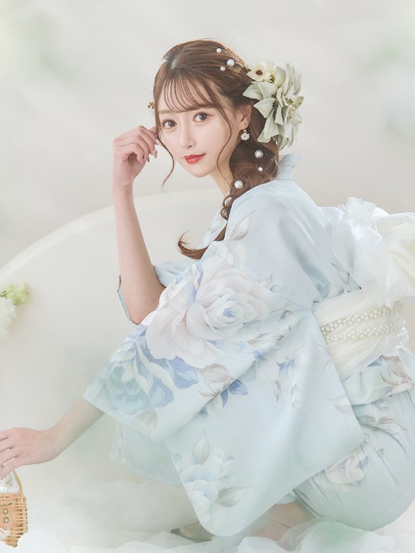 画像19: 【即日発送】クラシカルローズブルー浴衣【浴衣３点セット 浴衣/帯/下駄】[YMT] (19)