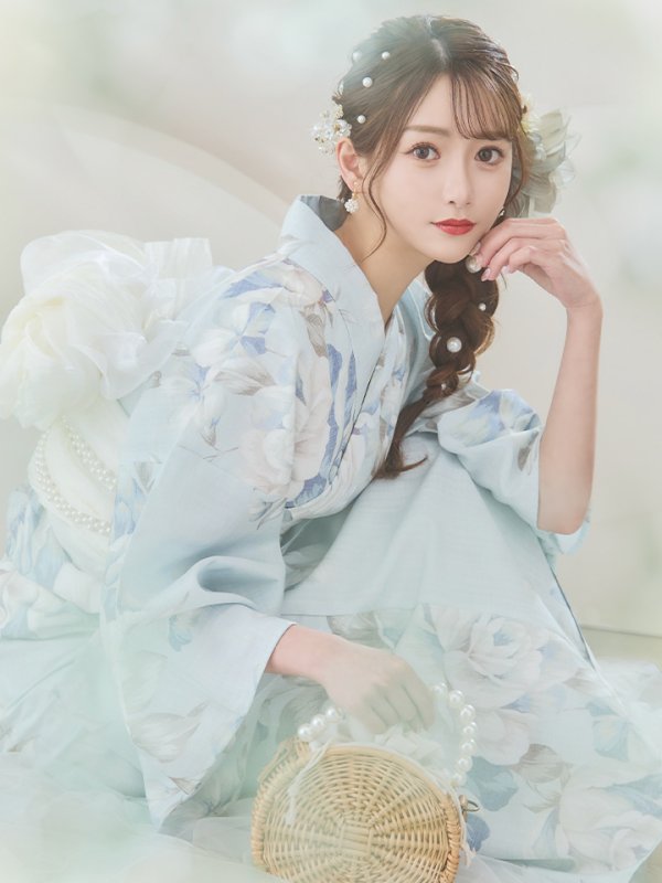 画像21: 【即日発送】クラシカルローズブルー浴衣【浴衣３点セット 浴衣/帯/下駄】[YMT] (21)