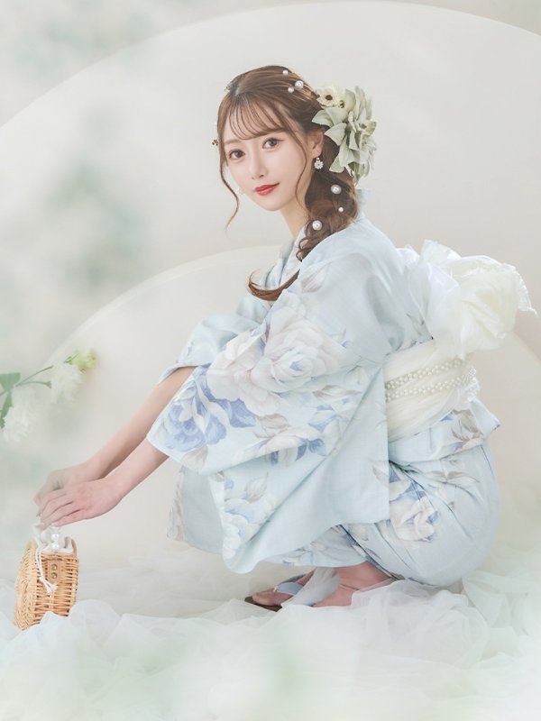 画像8: 【即日発送】クラシカルローズブルー浴衣【浴衣３点セット 浴衣/帯/下駄】[YMT] (8)