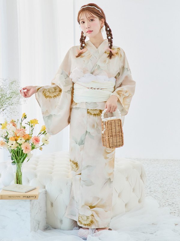 画像4: 【即日発送！】クリームイエローピオニー浴衣【浴衣３点セット 浴衣/帯/下駄】[YMT] (4)