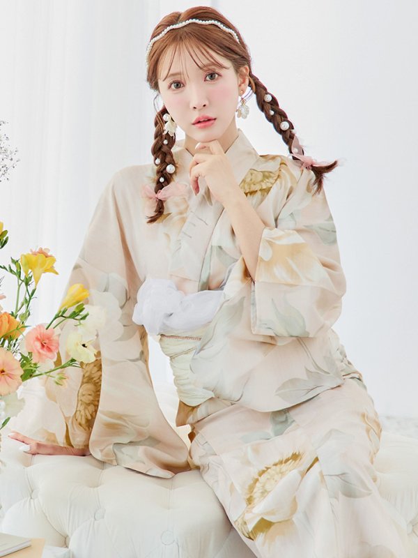 画像6: 【即日発送！】クリームイエローピオニー浴衣【浴衣３点セット 浴衣/帯/下駄】[YMT] (6)