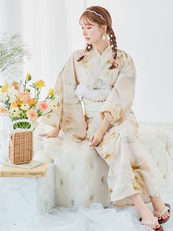 画像7: 【即日発送！】クリームイエローピオニー浴衣【浴衣３点セット 浴衣/帯/下駄】[YMT] (7)