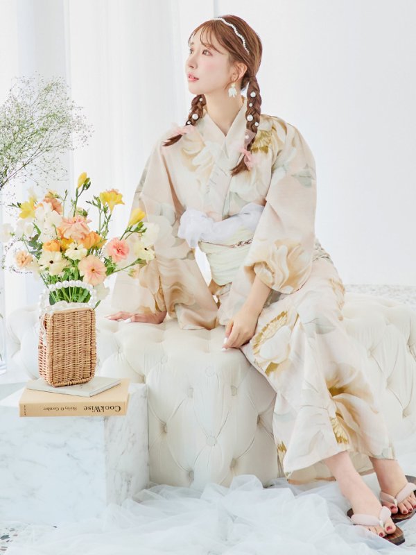 画像8: 【即日発送！】クリームイエローピオニー浴衣【浴衣３点セット 浴衣/帯/下駄】[YMT] (8)