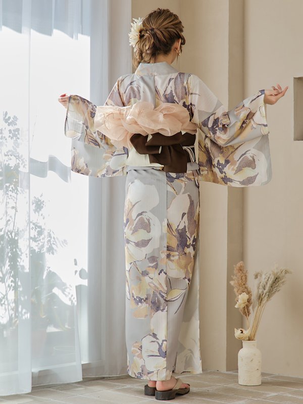 画像17: 【即日発送！】グレージュニュアンスフラワー浴衣【浴衣３点セット 浴衣/帯/下駄】[YMT] (17)