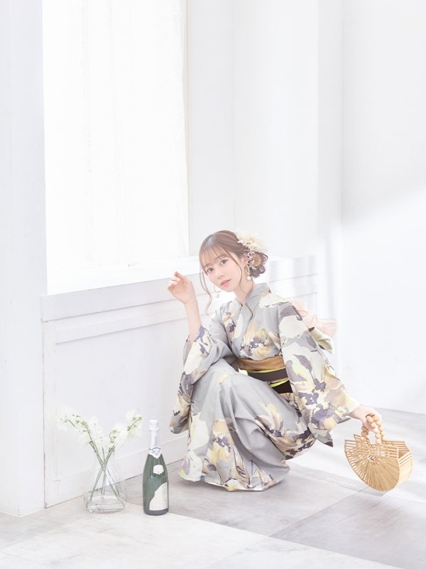 画像10: 【即日発送！】グレージュニュアンスフラワー浴衣【浴衣３点セット 浴衣/帯/下駄】[YMT] (10)