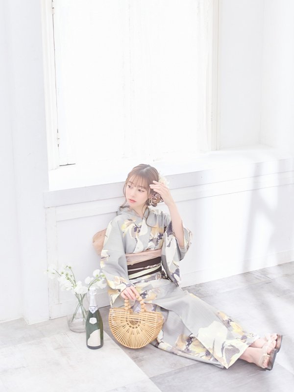 画像14: 【即日発送！】グレージュニュアンスフラワー浴衣【浴衣３点セット 浴衣/帯/下駄】[YMT] (14)