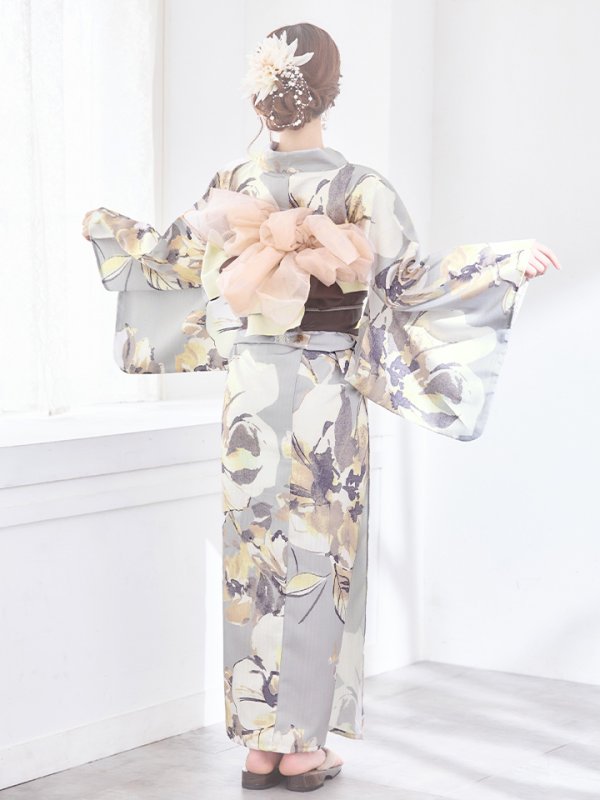 画像19: 【即日発送！】グレージュニュアンスフラワー浴衣【浴衣３点セット 浴衣/帯/下駄】[YMT] (19)
