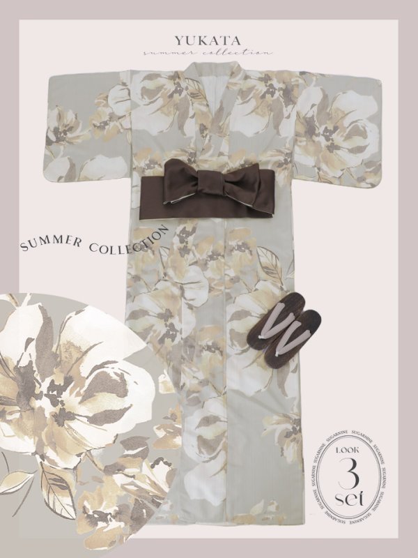 画像23: 【即日発送！】グレージュニュアンスフラワー浴衣【浴衣３点セット 浴衣/帯/下駄】[YMT] (23)