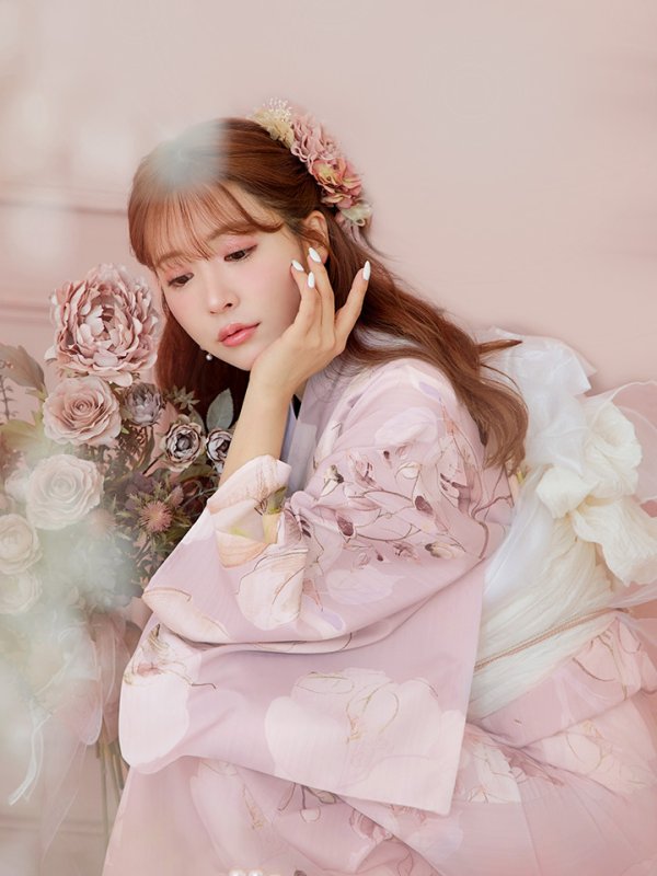 画像10: 【即日発送】大人くすみピンクx牡丹浴衣【浴衣３点セット 浴衣/帯/下駄】[YMT] (10)