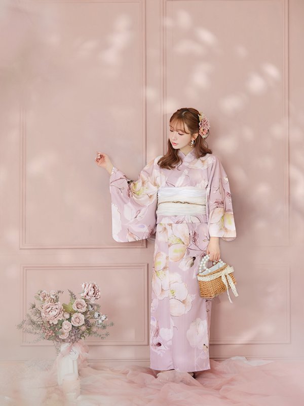画像11: 【即日発送】大人くすみピンクx牡丹浴衣【浴衣３点セット 浴衣/帯/下駄】[YMT] (11)
