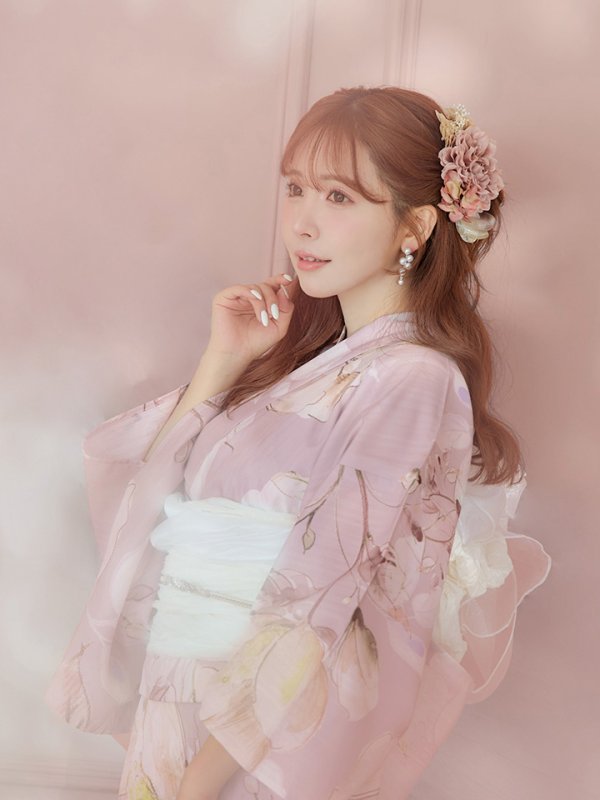 画像15: 【即日発送】大人くすみピンクx牡丹浴衣【浴衣３点セット 浴衣/帯/下駄】[YMT] (15)