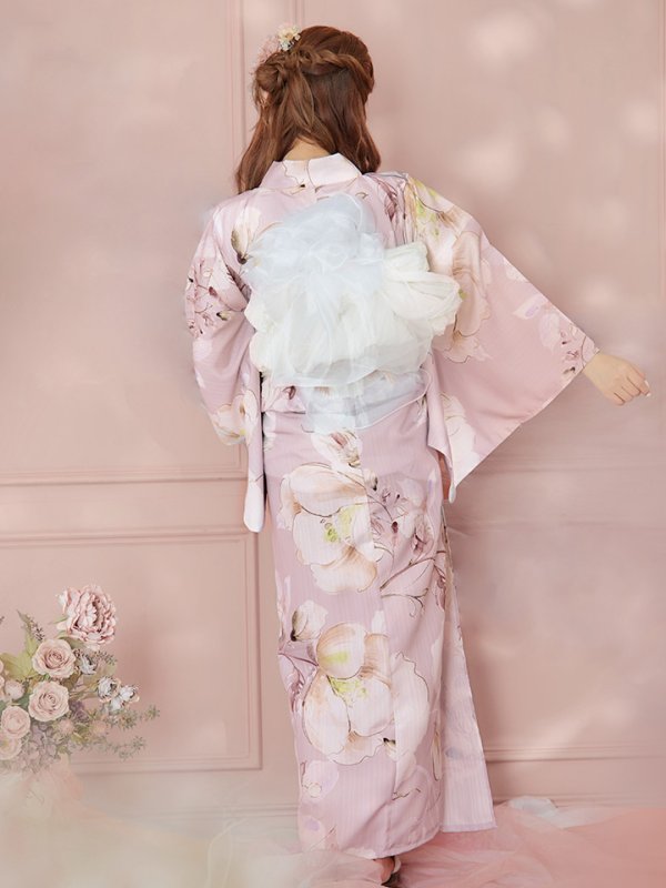 画像17: 【即日発送】大人くすみピンクx牡丹浴衣【浴衣３点セット 浴衣/帯/下駄】[YMT] (17)