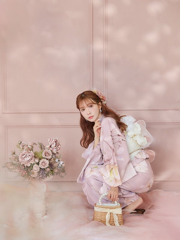 画像5: 【即日発送】大人くすみピンクx牡丹浴衣【浴衣３点セット 浴衣/帯/下駄】[YMT] (5)