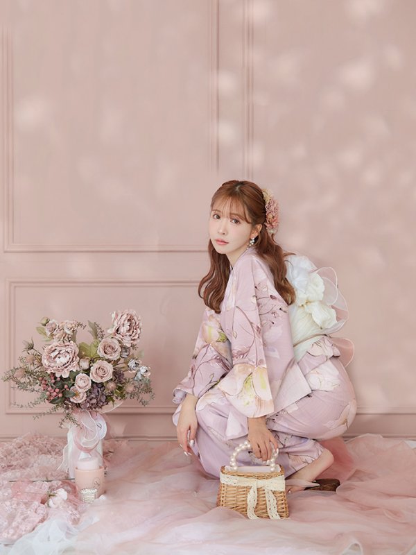 画像6: 【即日発送】大人くすみピンクx牡丹浴衣【浴衣３点セット 浴衣/帯/下駄】[YMT] (6)