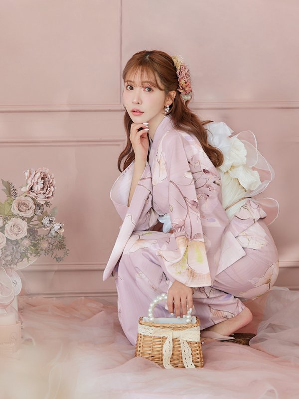 画像7: 【即日発送】大人くすみピンクx牡丹浴衣【浴衣３点セット 浴衣/帯/下駄】[YMT] (7)