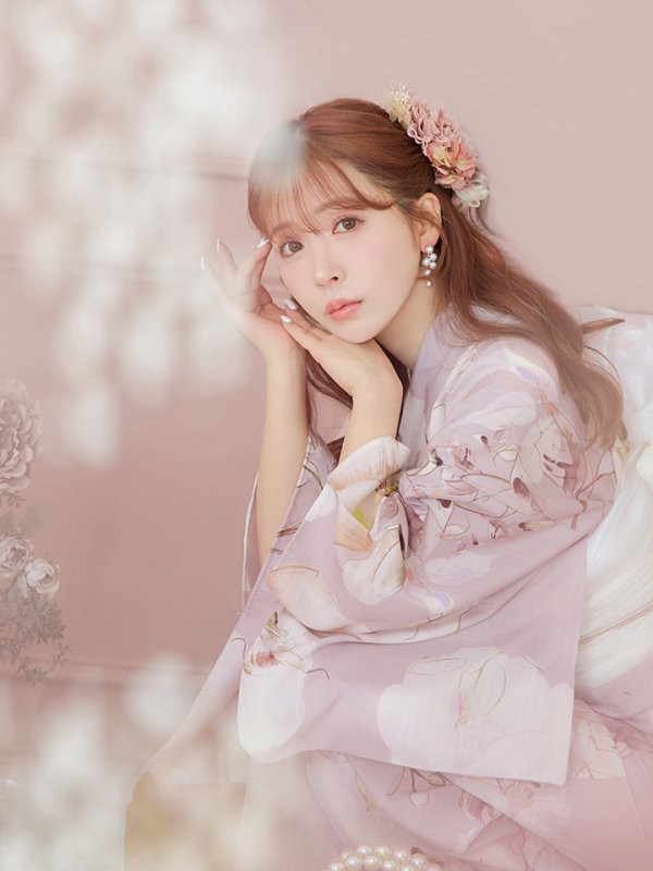 画像8: 【即日発送】大人くすみピンクx牡丹浴衣【浴衣３点セット 浴衣/帯/下駄】[YMT] (8)