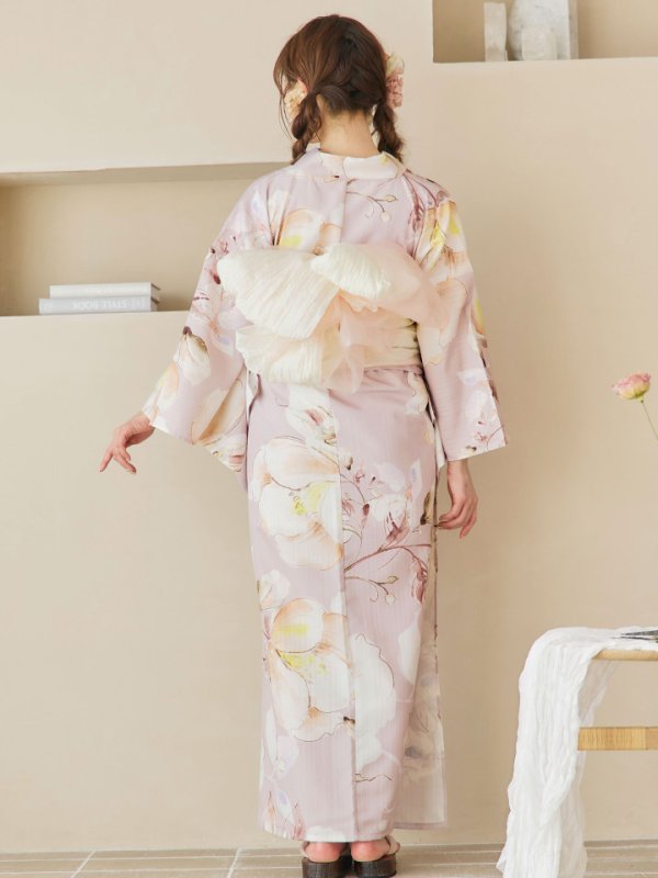 画像5: 【即日発送！】大人くすみピンクx牡丹浴衣【浴衣３点セット 浴衣/帯/下駄】[YMT] (5)