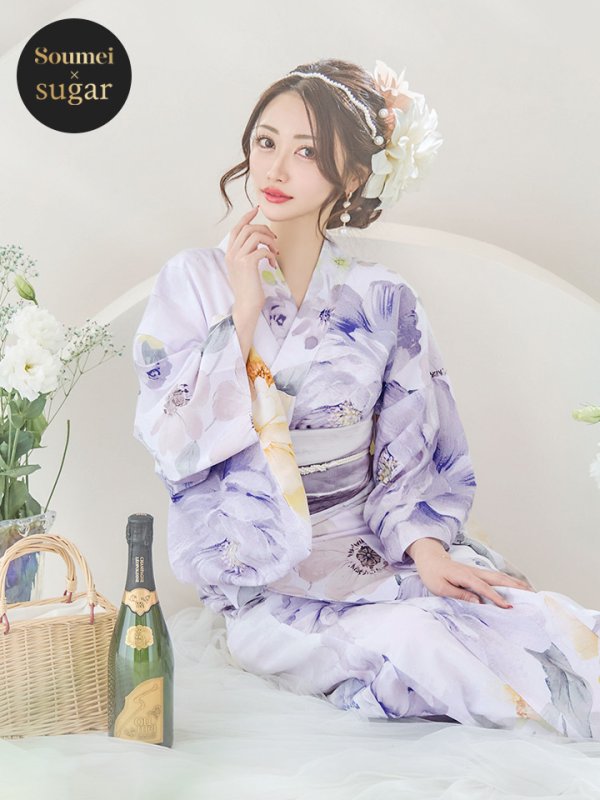 画像2: 【即日発送】シャーベットフラワー牡丹浴衣【浴衣３点セット 浴衣/帯/下駄】[YMT] (2)