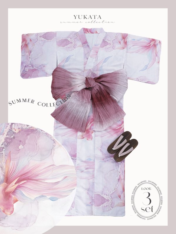 画像22: 【即日発送】ニュアンスピンク金魚浴衣【浴衣３点セット 浴衣/帯/下駄】[YMT] (22)