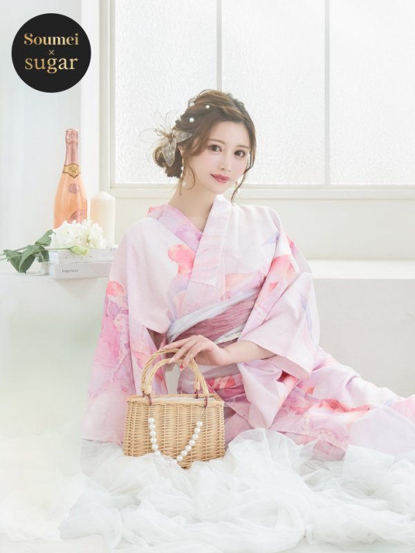 画像2: 【即日発送！】ニュアンスピンク金魚浴衣【浴衣３点セット 浴衣/帯/下駄】[YMT] (2)