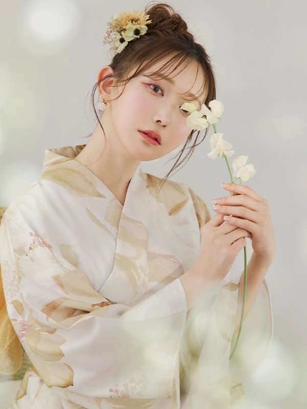 画像16: 【即日発送！】水彩イエローフラワー浴衣【浴衣３点セット 浴衣/帯/下駄】[YMT] (16)