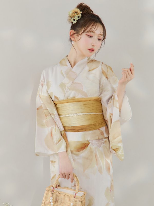 画像6: 【即日発送！】水彩イエローフラワー浴衣【浴衣３点セット 浴衣/帯/下駄】[YMT] (6)
