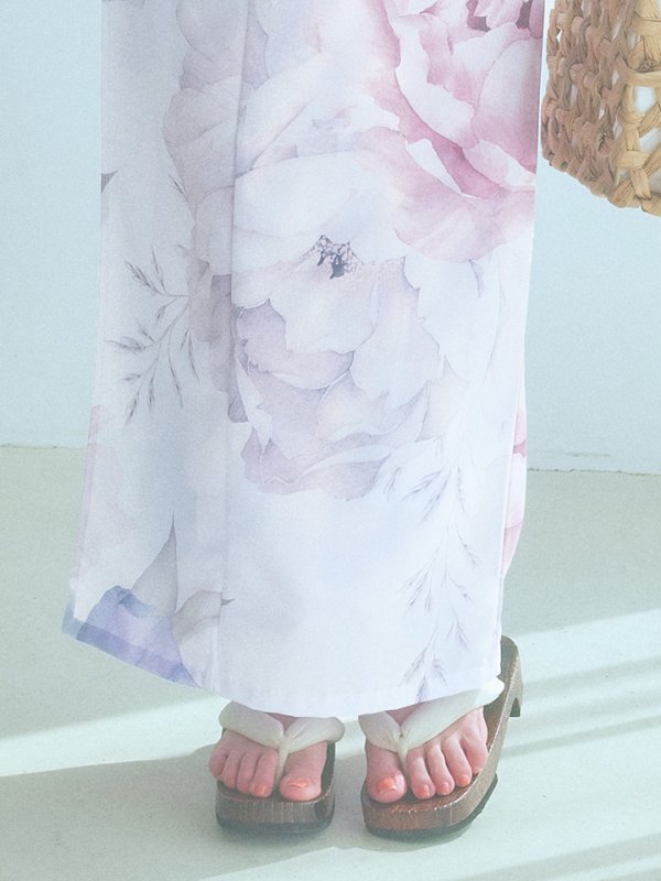 画像21: 【即日発送】ホワイト×ピオニー浴衣【浴衣３点セット 浴衣/帯/下駄】[YMT] (21)