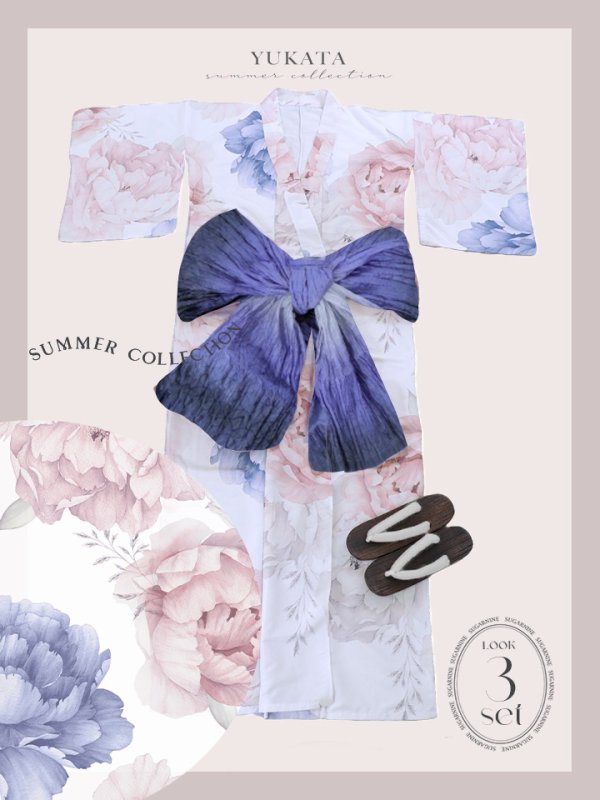 画像26: 【即日発送】ホワイト×ピオニー浴衣【浴衣３点セット 浴衣/帯/下駄】[YMT] (26)