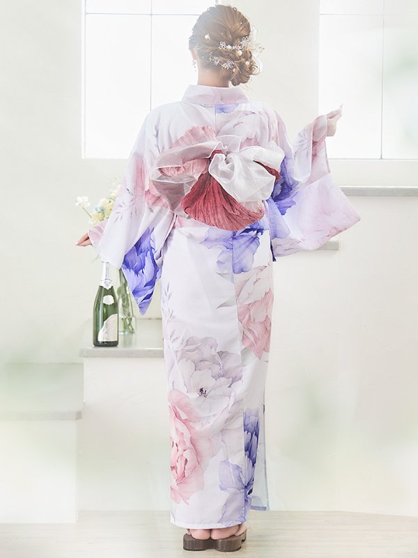 画像20: 【即日発送】ホワイト×ピオニー浴衣【浴衣３点セット 浴衣/帯/下駄】[YMT] (20)