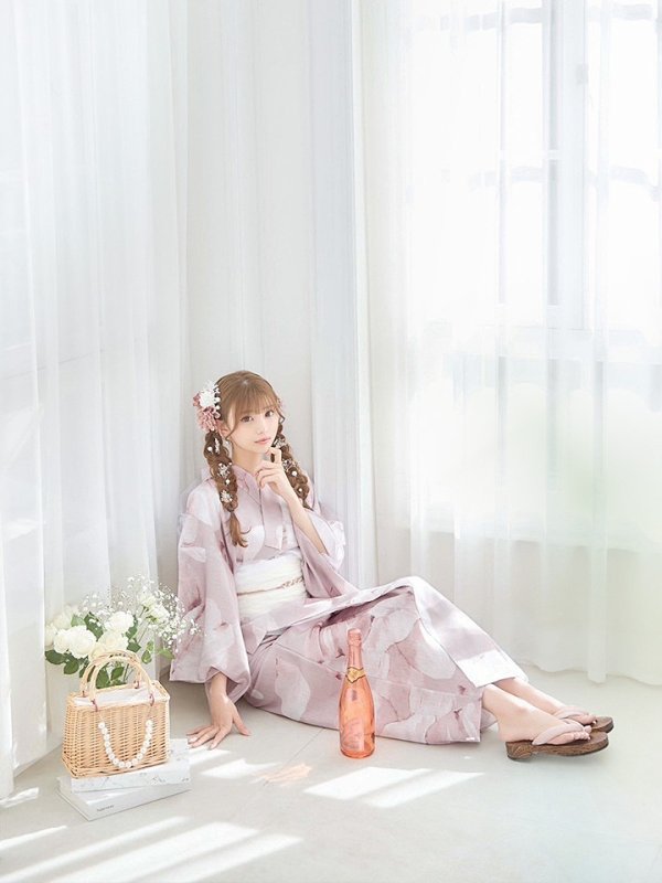 画像11: 【即日発送！】くすみピンクブロッサム浴衣【浴衣３点セット 浴衣/帯/下駄】[YMT] (11)