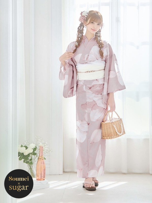 画像2: 【即日発送！】くすみピンクブロッサム浴衣【浴衣３点セット 浴衣/帯/下駄】[YMT] (2)